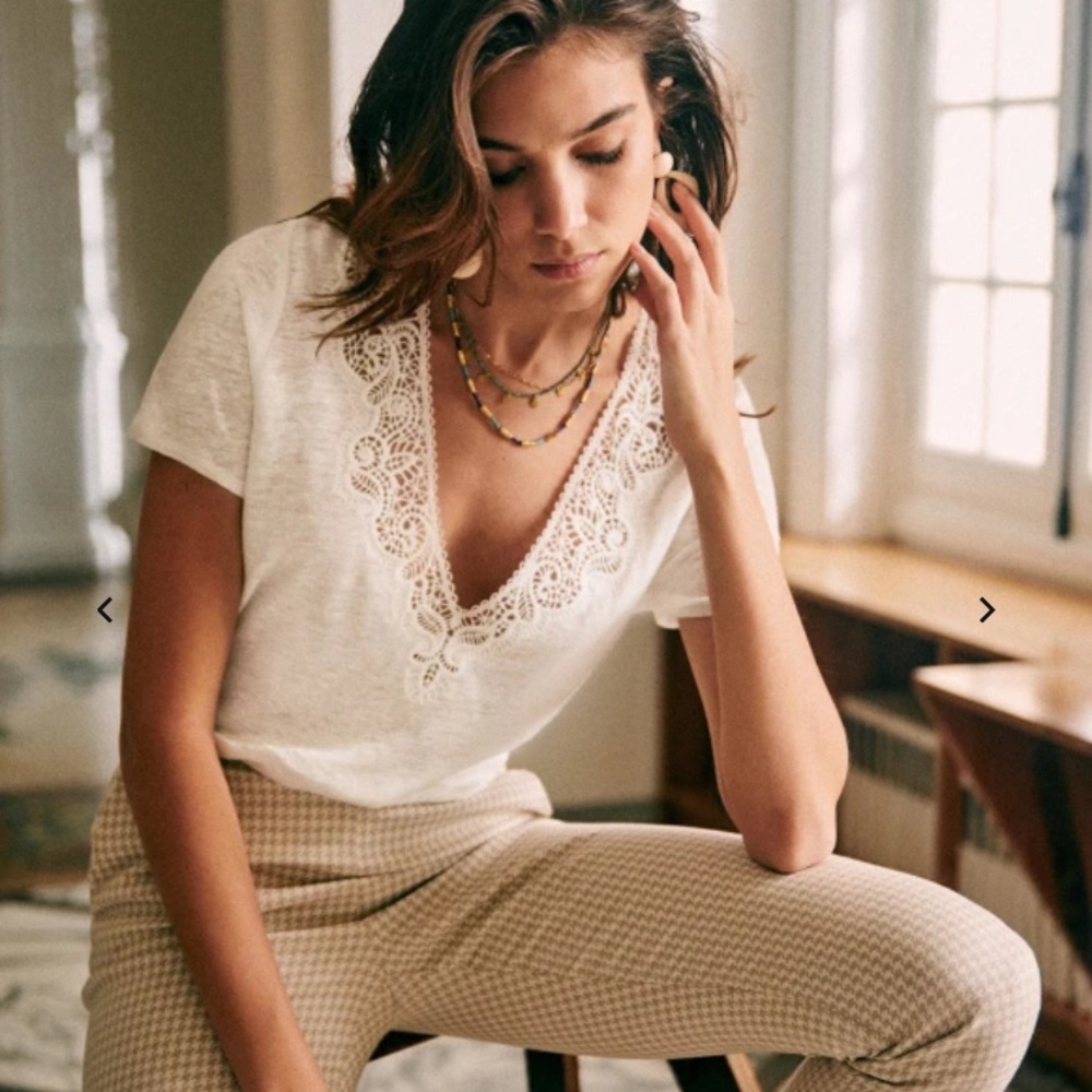COPY - Sezane Mina T-shirt lace trim top